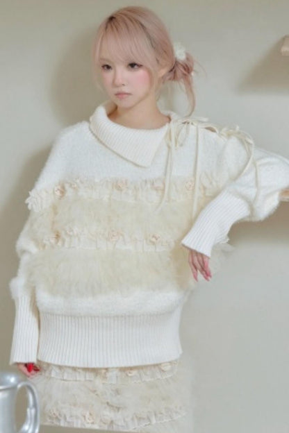 Beige Pleated Mink Velvet Sweater