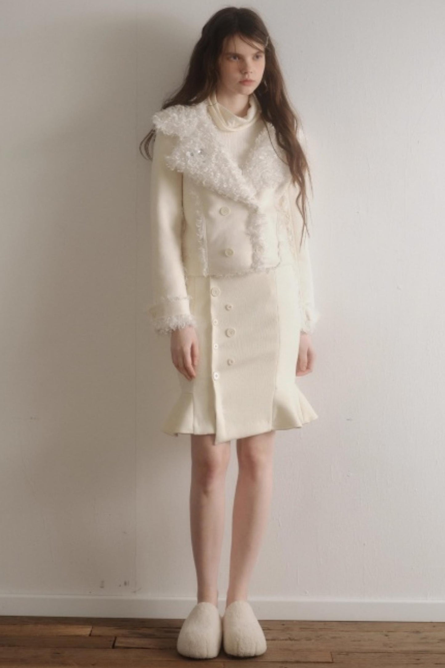 Suede Woolen Fishtail Suit Set-Up