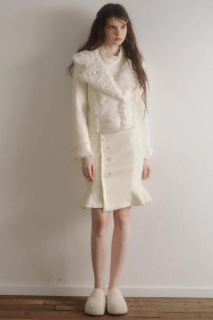 Suede Woolen Fishtail Suit Set-Up