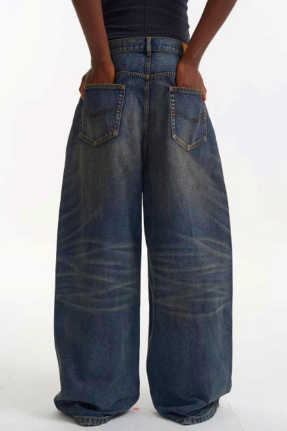 Pleated Washed Denim Pants