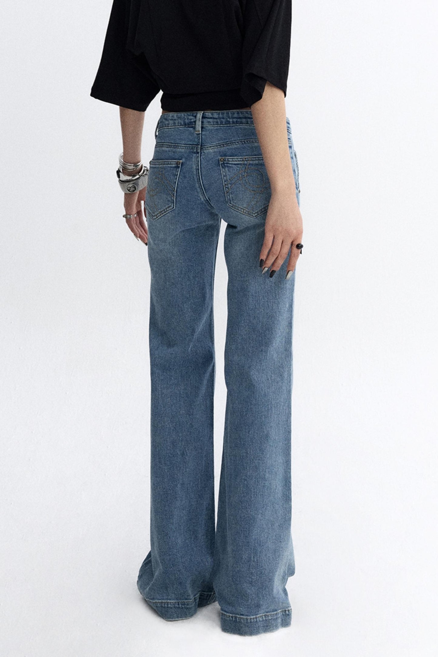 Deconstructed Washed Blue Bootcut Pants