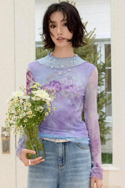 Tea Flower Dance Mesh Top