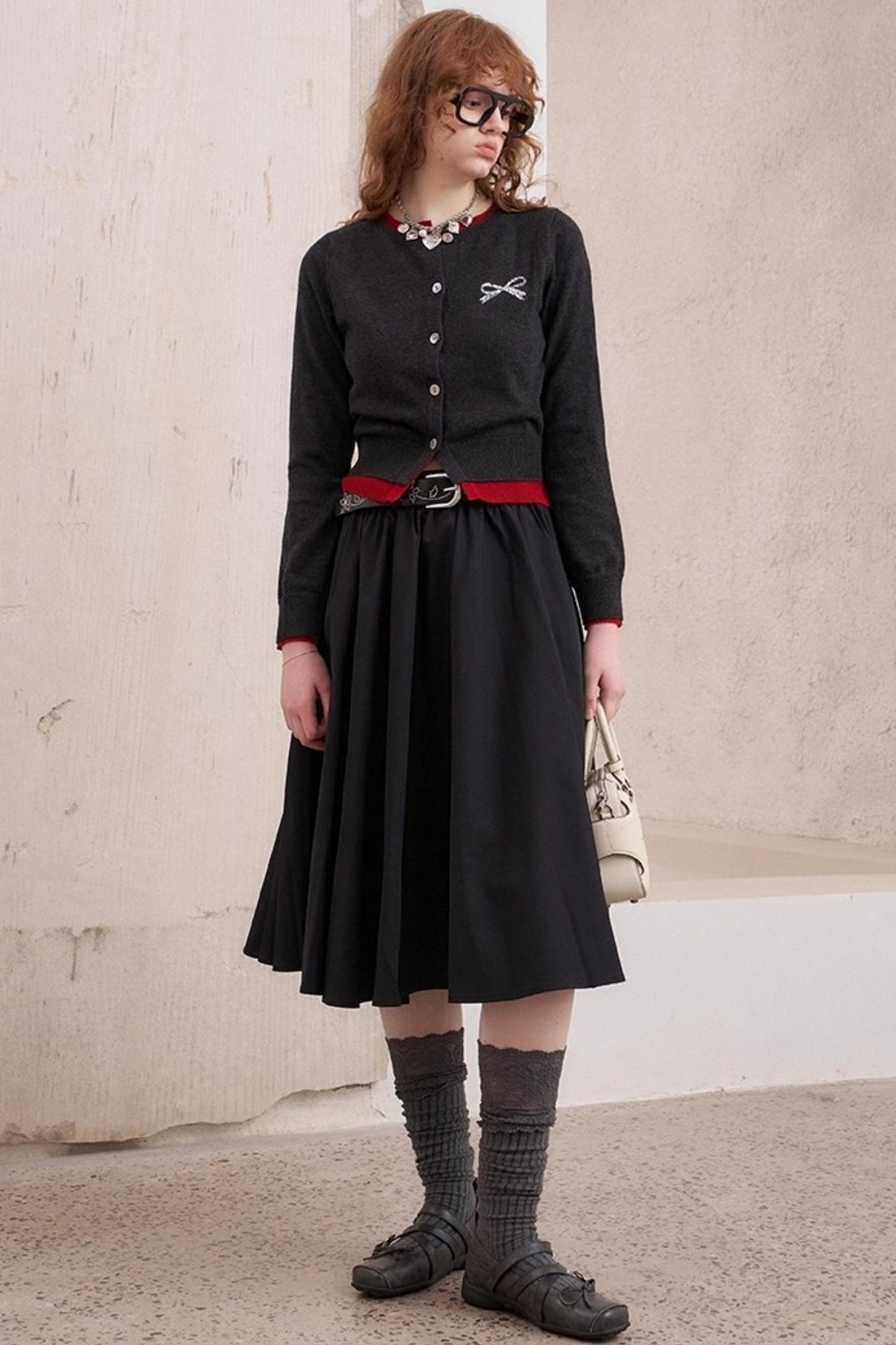 Elegant Pleated Midi Length Skirt