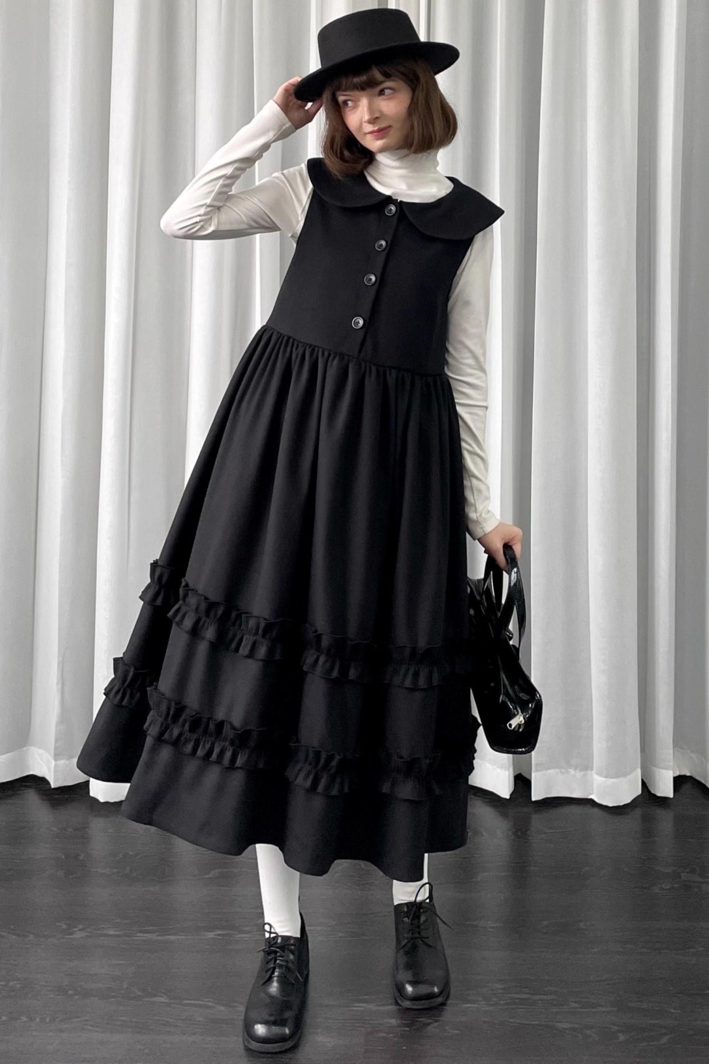 Black Woolen Layered Vest Dress