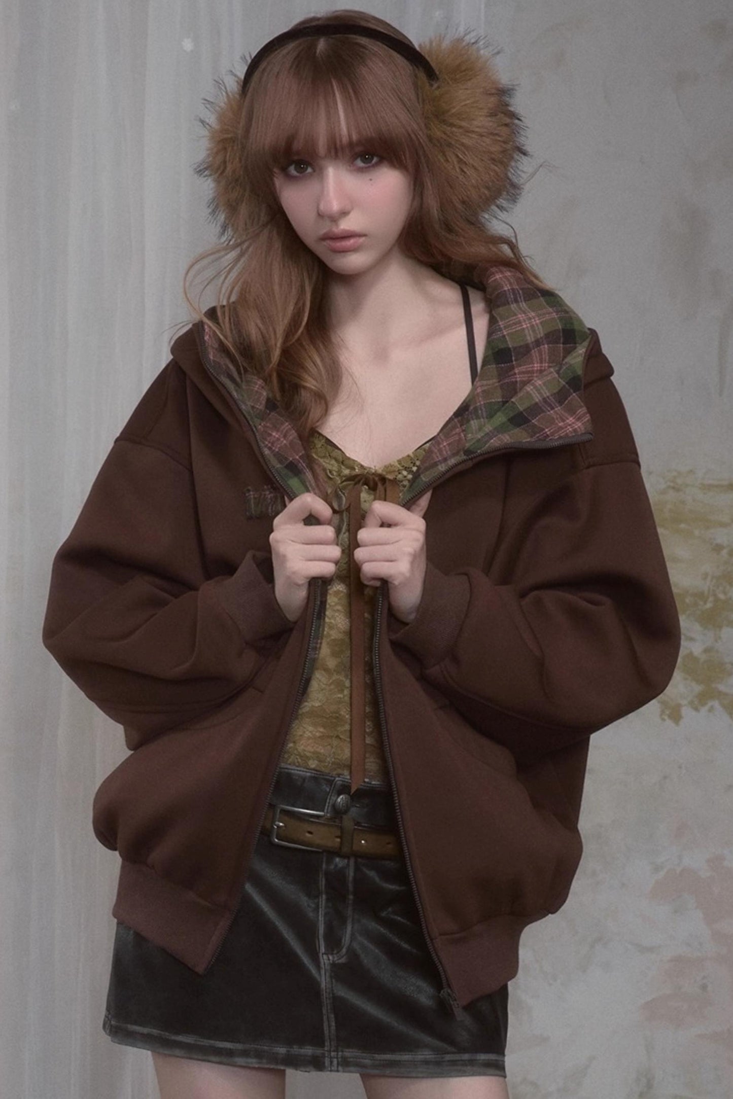 Sweet Lazy Plaid Sweatshirt Jacket