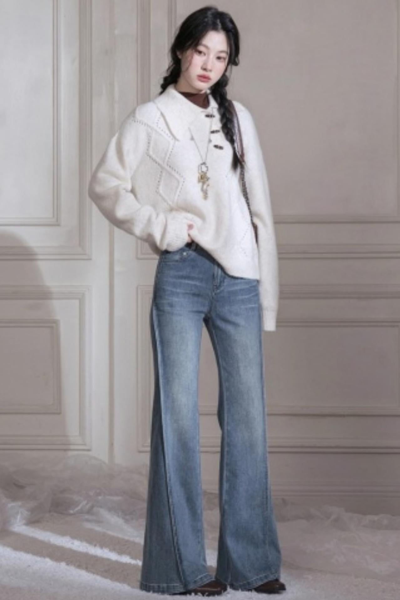 Slim Split Denim Flared Pants