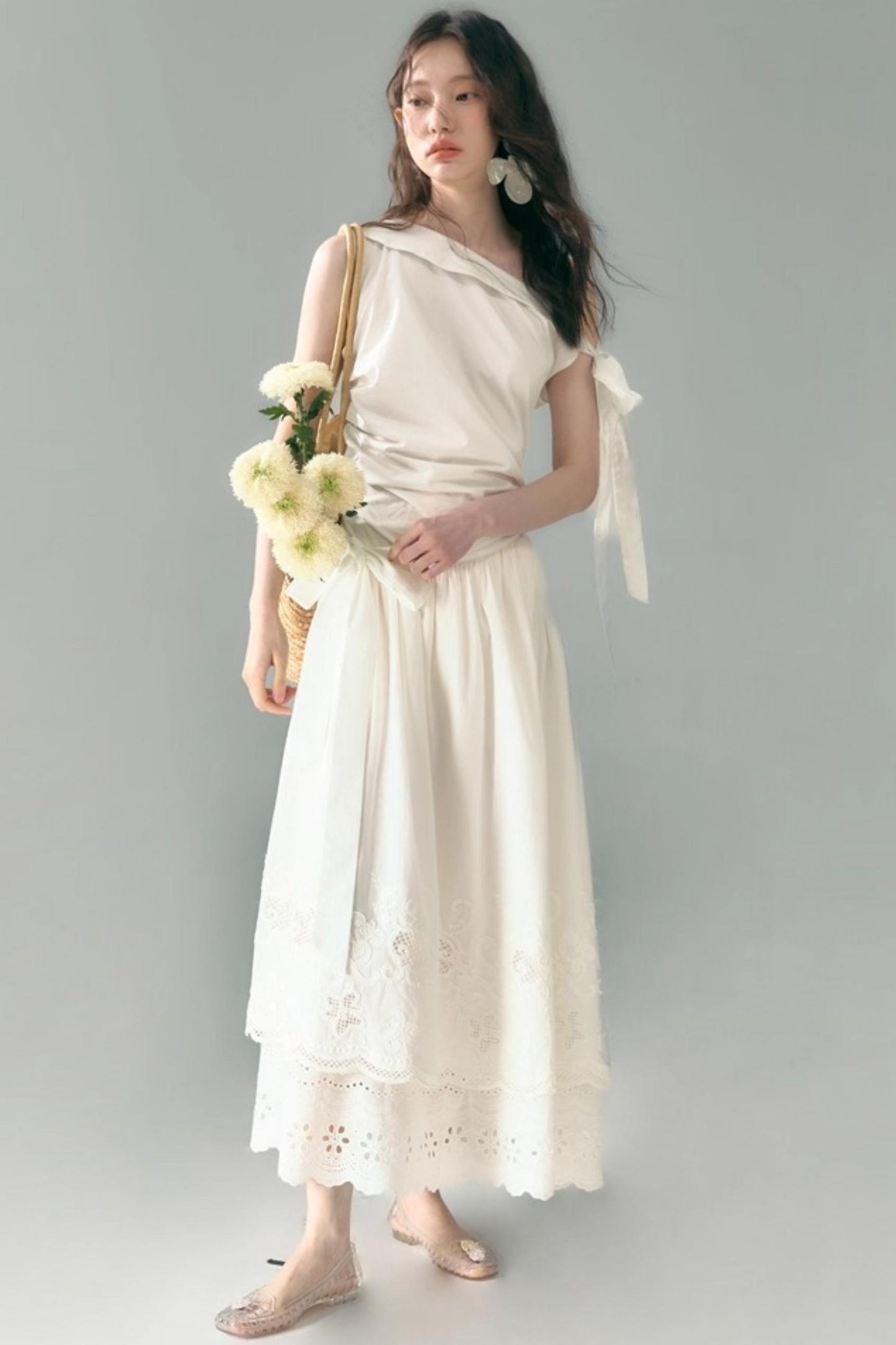 Sunshine Island Tencel Lace-Up Cinched Waist Dress