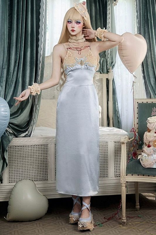 Rococo Blue Satin Slip Dress