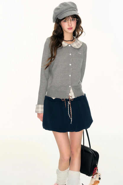 Panel Check Doll Collar Knit Sweater