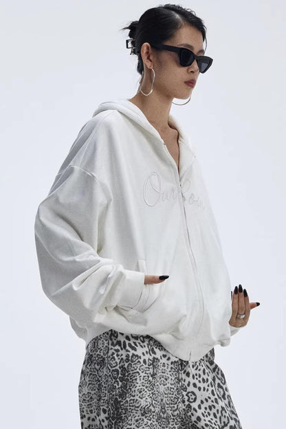 White Embroidered Hooded Jacket