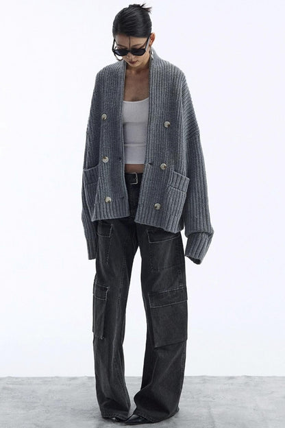 Lazy Style Large Pocket Knitted Cardigan