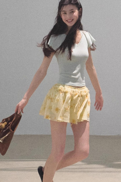 Embroidered Lyocell Puffy A-Line Skirt