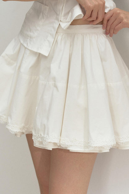 Lace-Collared Cotton Blouse Set-Up