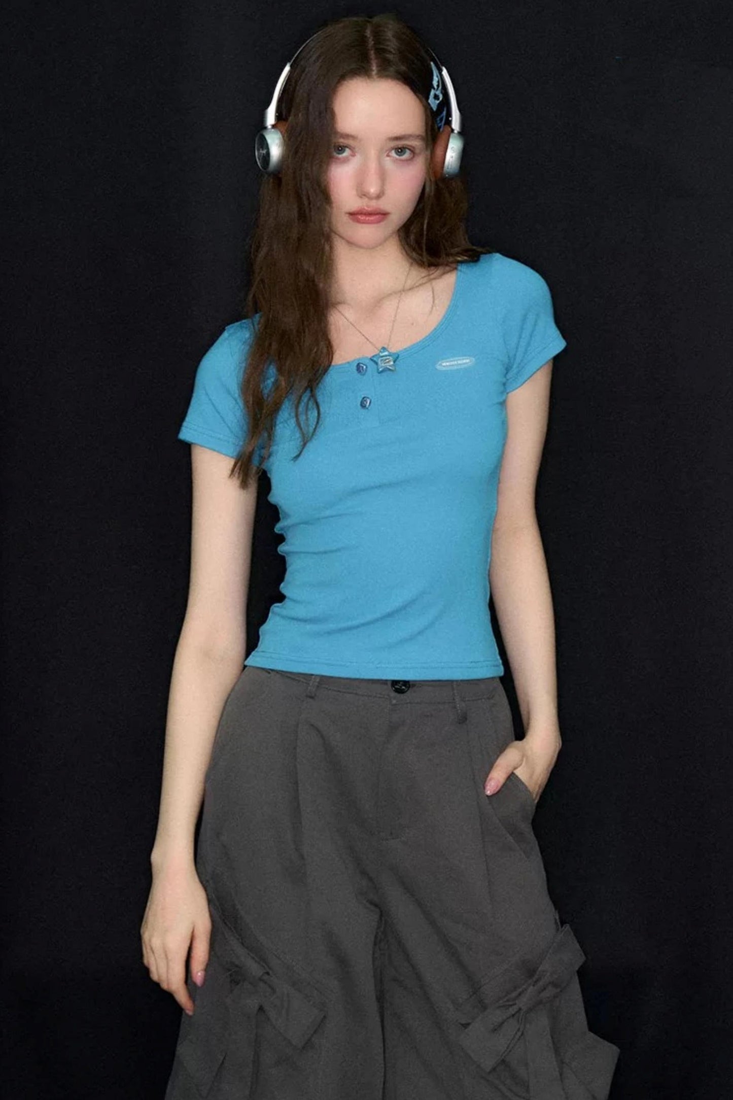 Sea Salt Blue U-Neck Slim Fit Top