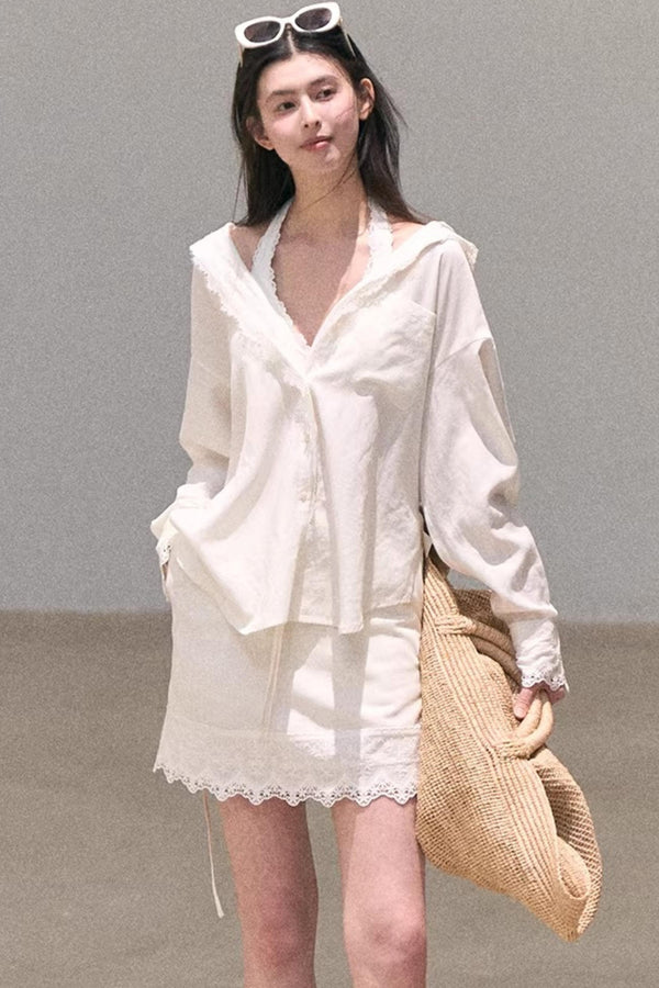 Lyocell Embroidered Lace Shirt Set-Up