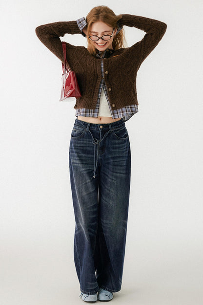 Plaid Wool Knit Cardigan