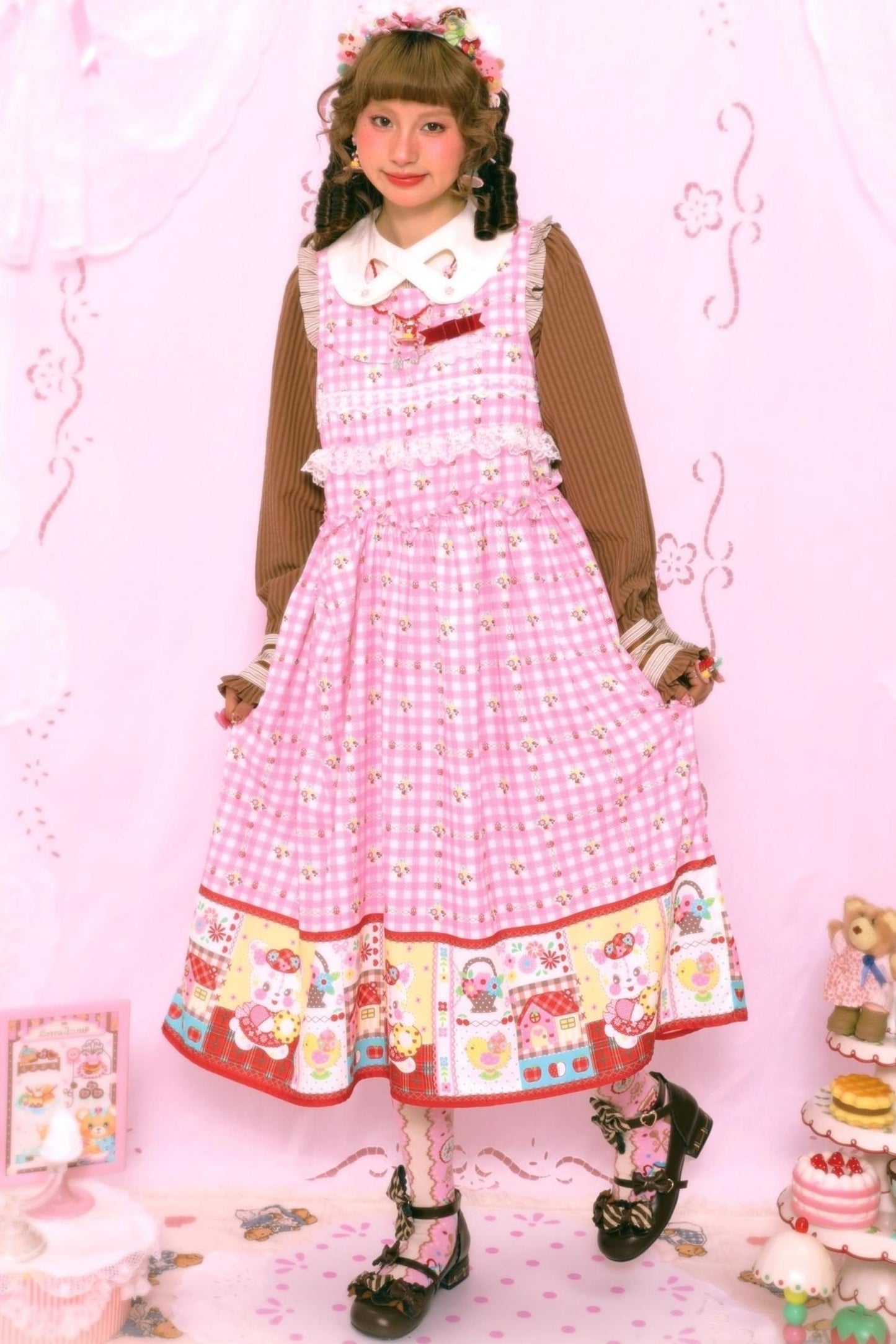 Pink Check Print Rabbit Sundress
