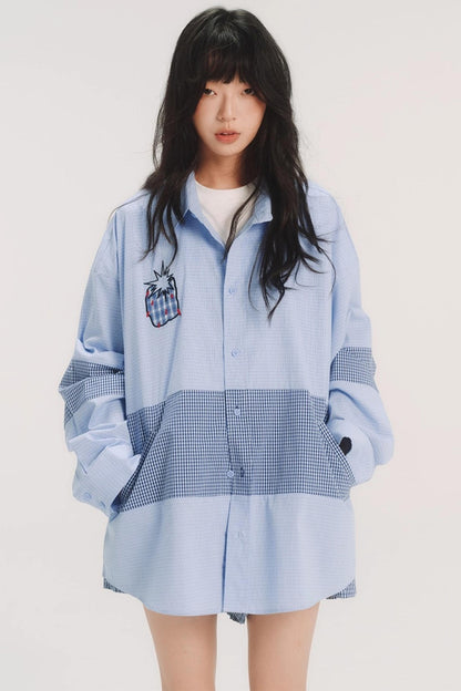 Blue Check Stitch Applique Shirt