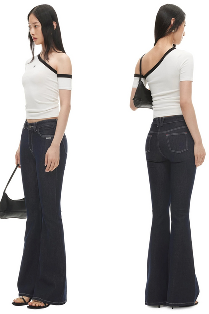 Washed Denim Flared Pants