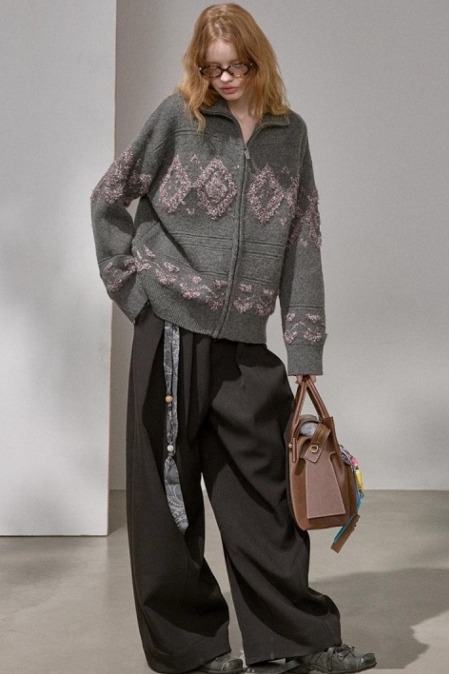 Diamond Pattern Knitted Cardigan Jacket