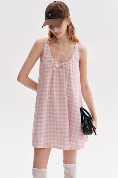 Custom Pink Plaid Pleated Short Dress