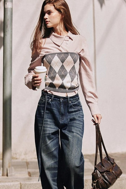 Striped Asymmetrical Slanted Placket Shirt Set-Up