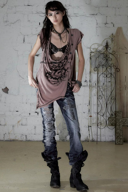 Jeanshose in Used-Optik mit Strasssteinen