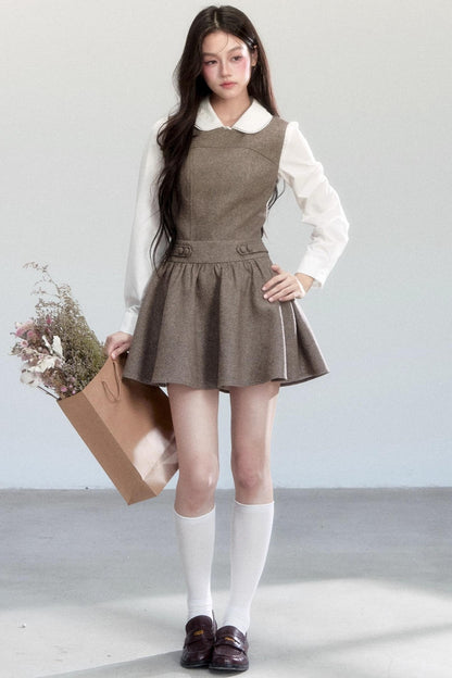 Doll Collar Shirt With Dress Set-Up