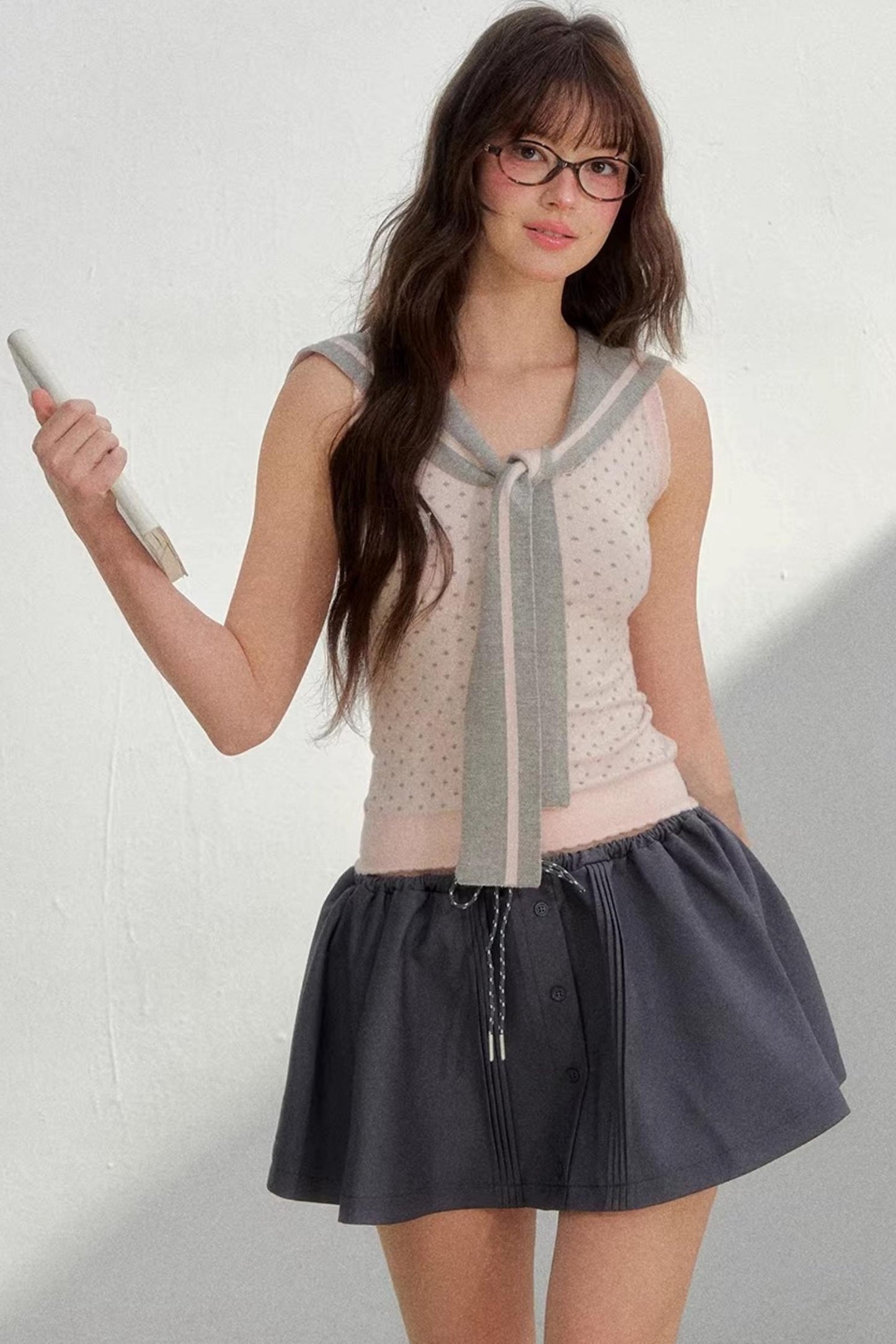 Navy Polka Dot Knit Vest