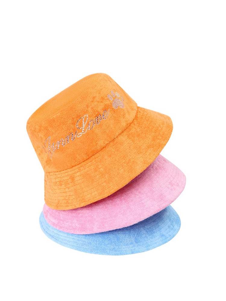 Towel Fabric Rhinestone Bucket Hat