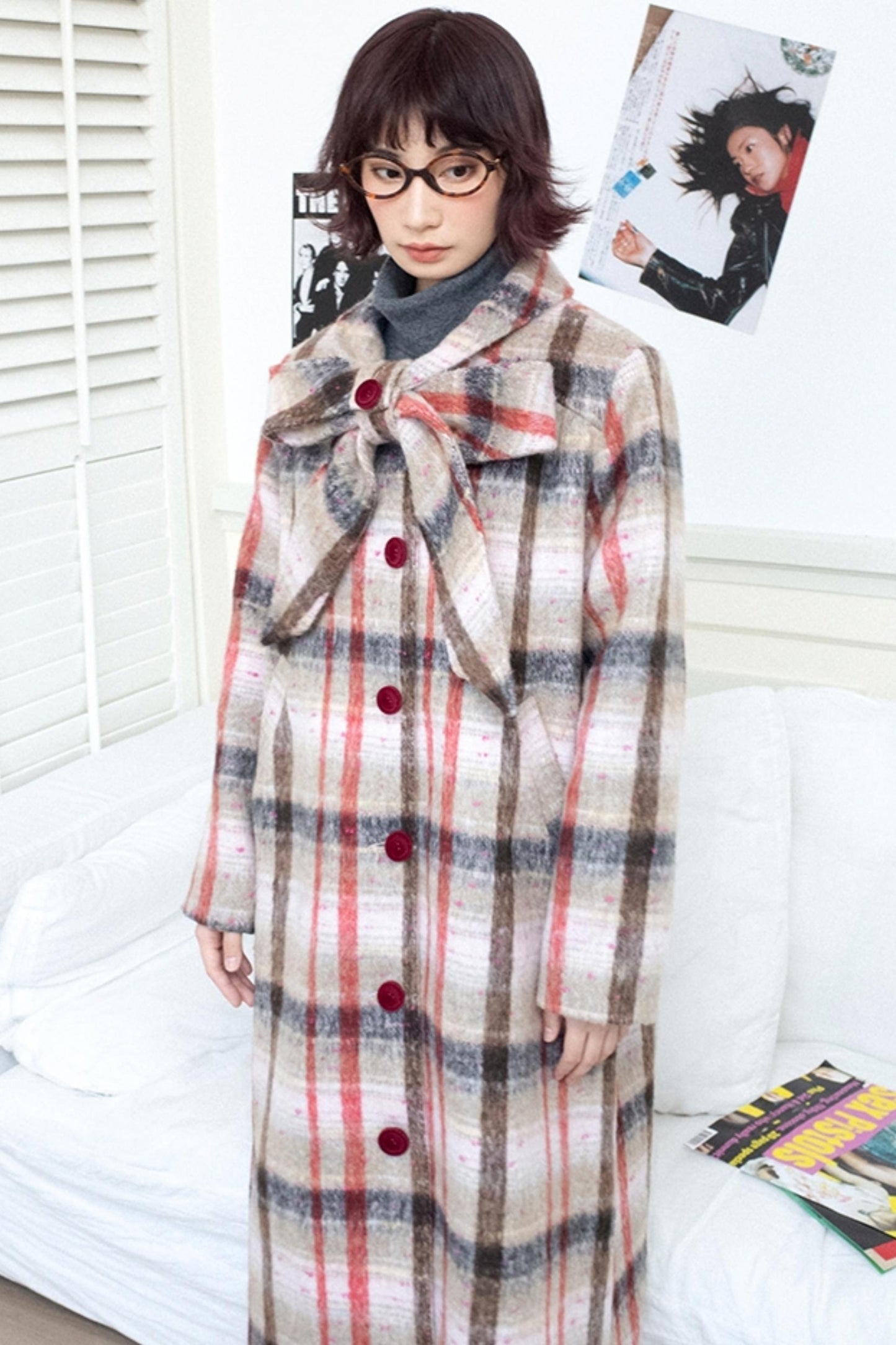 Elegant Bow Tartan Coat