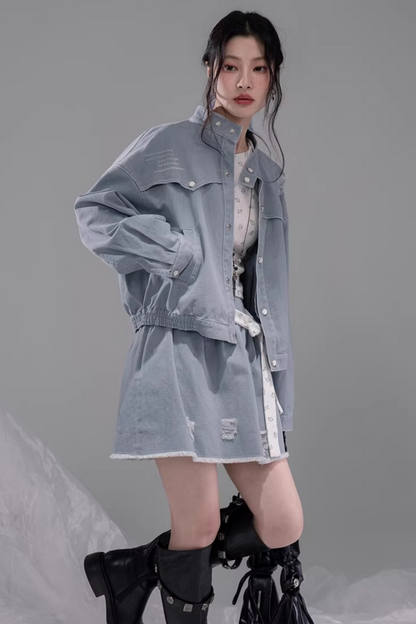 Distressed Rock Denim Jacket Set-Up