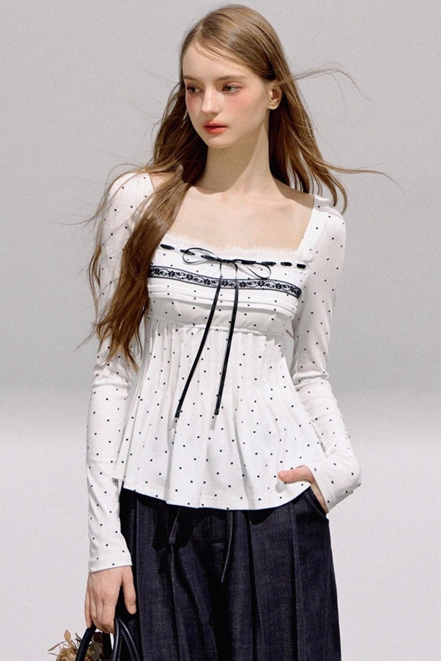 Lace Bow Polka Dot Top Set-Up