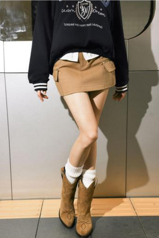 Khaki Letter Mini Skirt