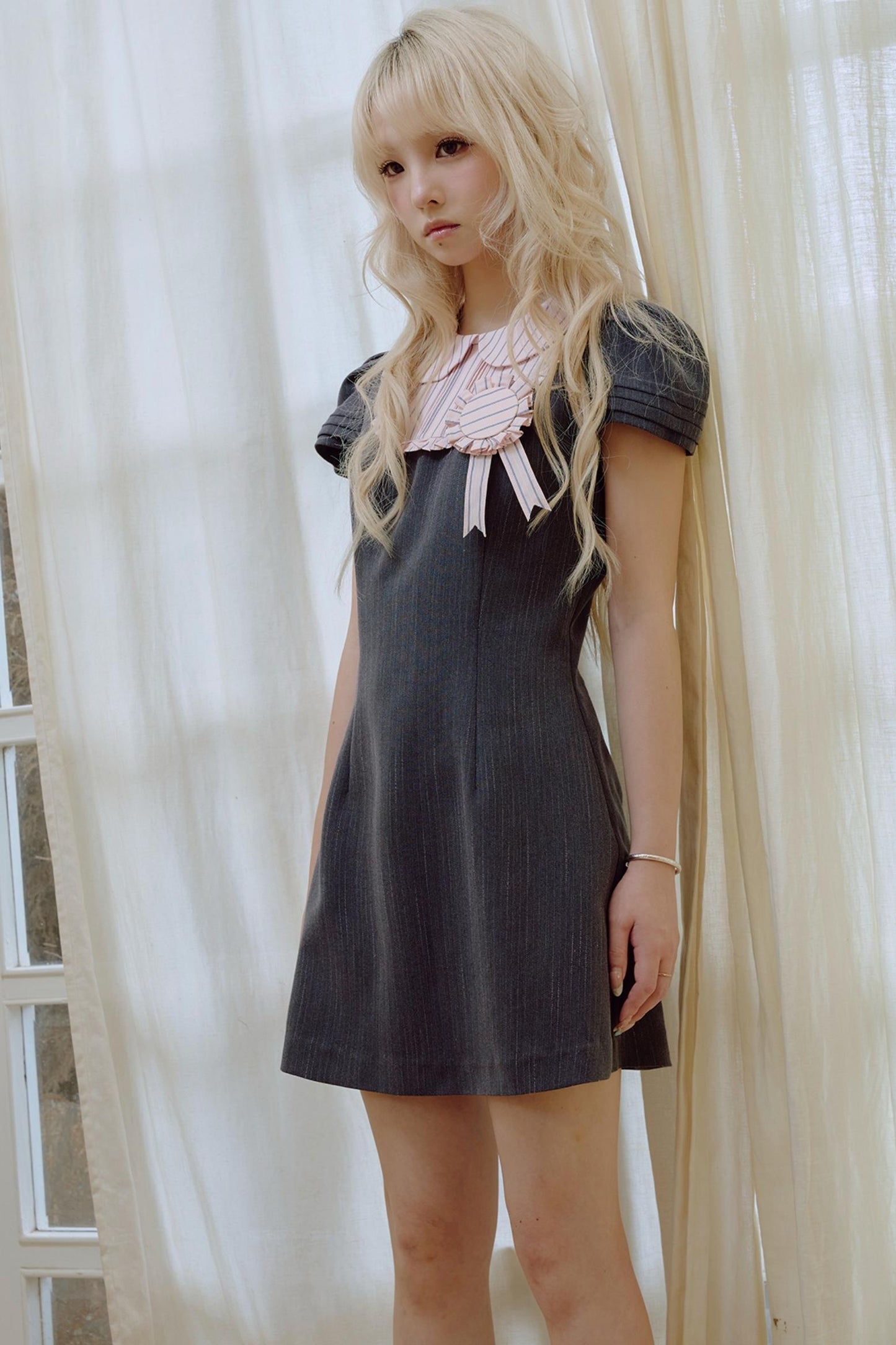 Pink Pleated Lace Suit Dress