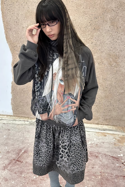 Leopard Graffiti Pleated Skirt