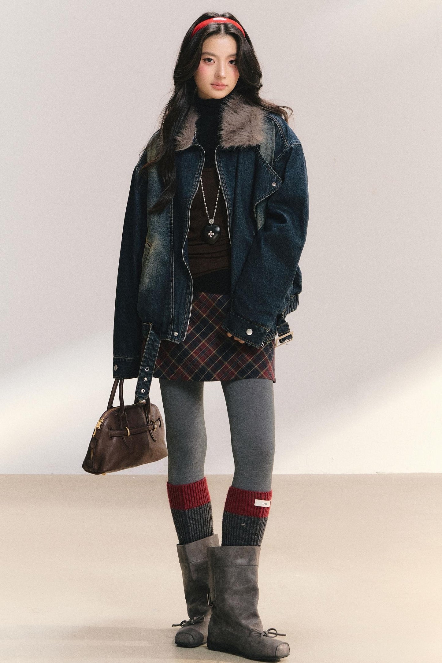 Large Fur Collar Denim Jacket