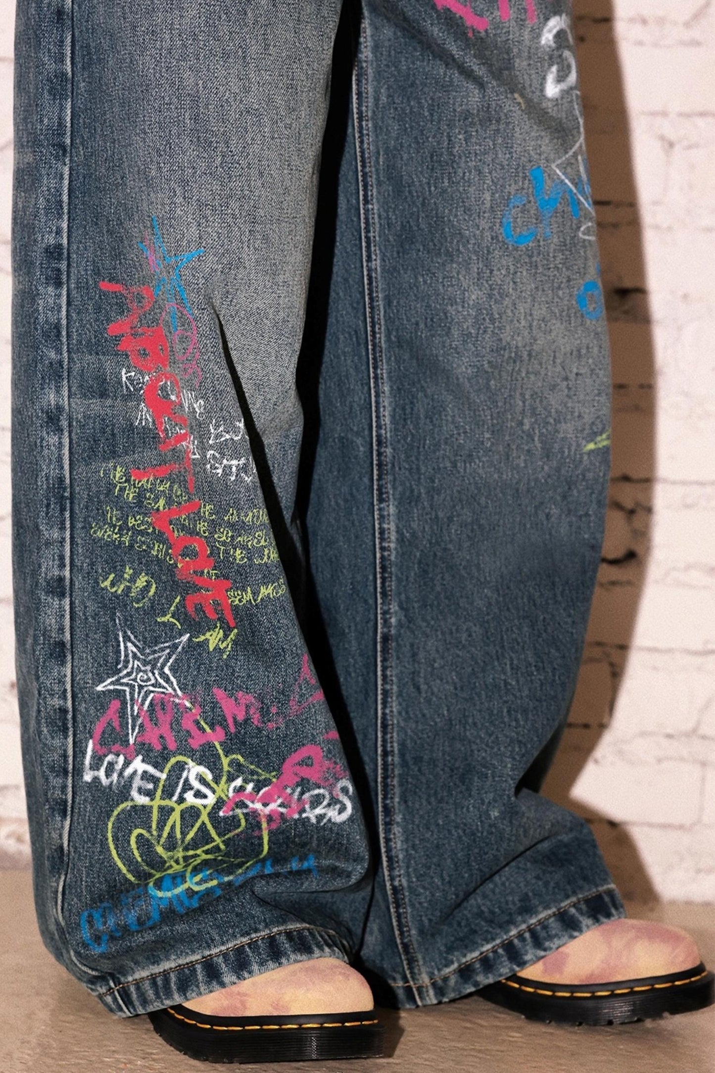 Childish Graffiti Wide-Leg Jeans