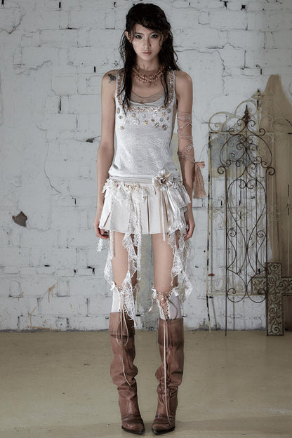 Baroque Lace Pleated Skirt