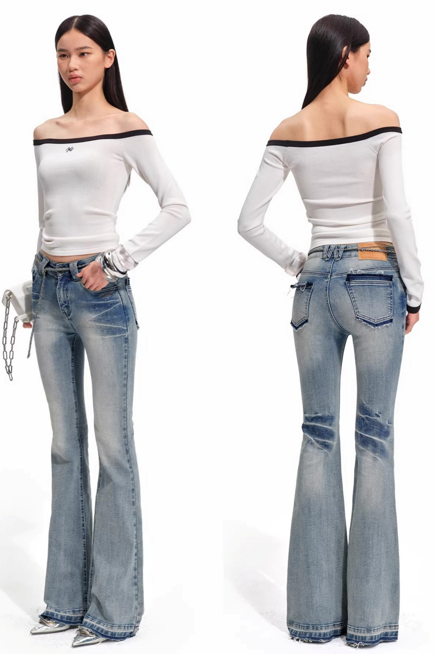 Color-Block Off-Shoulder Knit Top