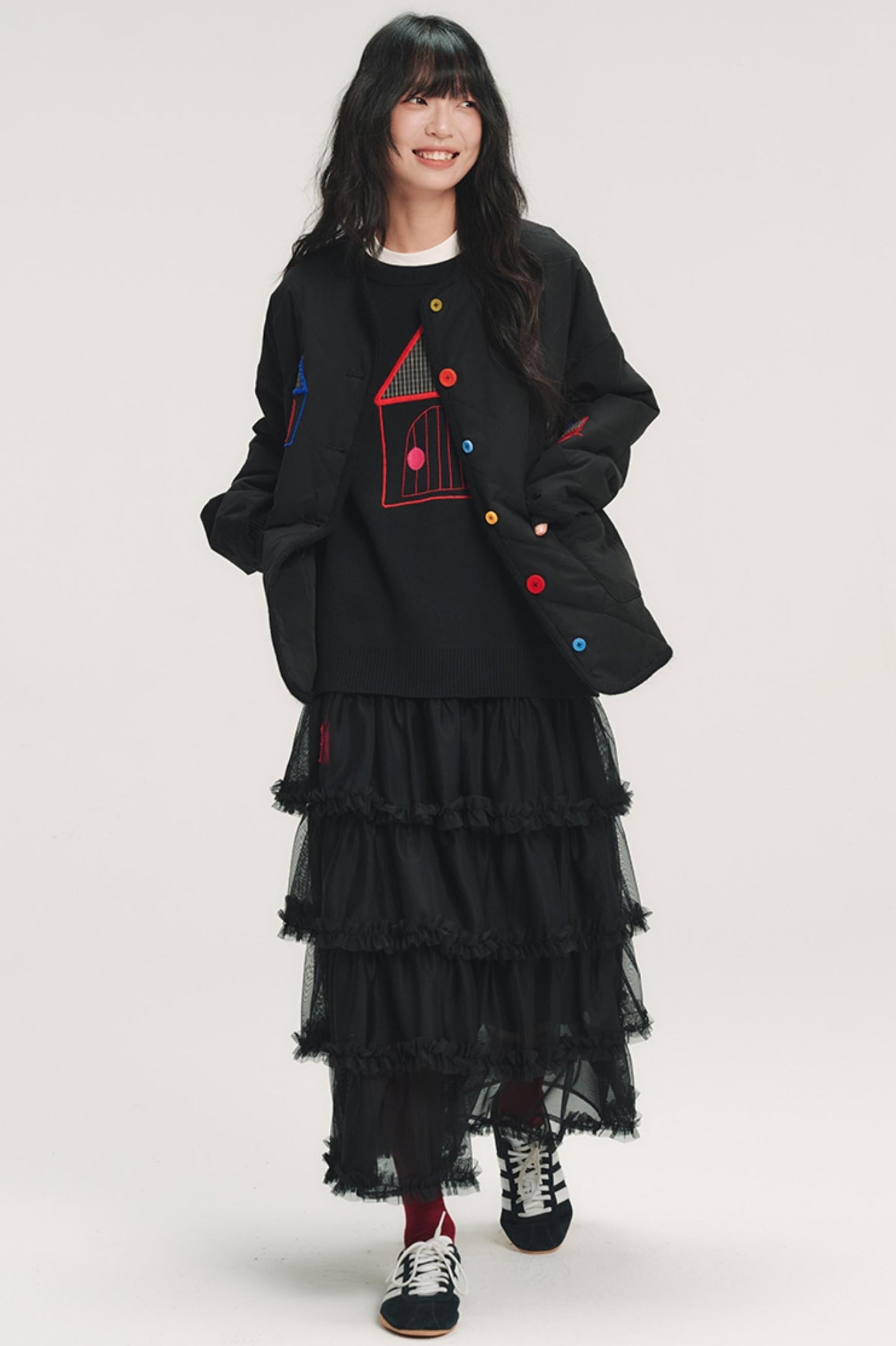 Color Block Embroidered Cotton Jacket