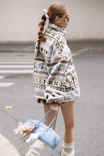 Blue-Brown Fair Isle Cardigan Coat