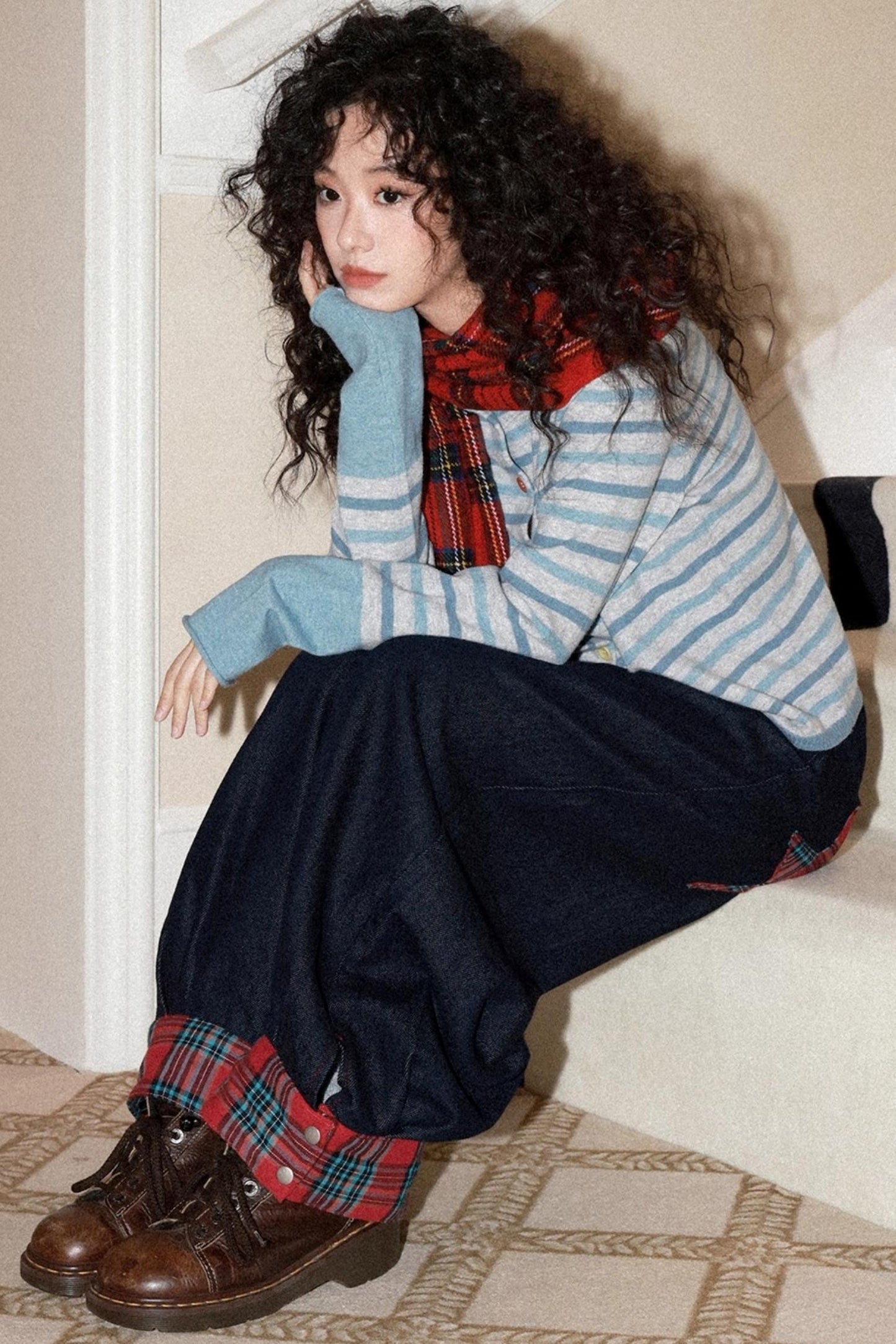 Patchwork Retro Denim Pants Set-Up