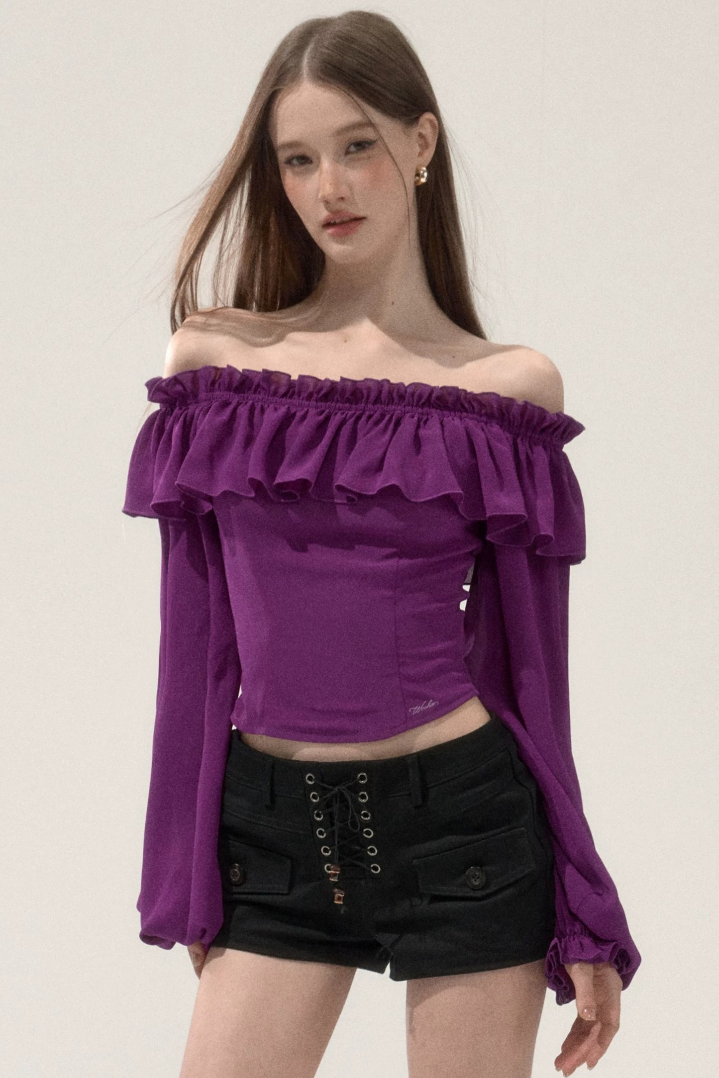 Ruffled Off-Shoulder Chiffon Blouse