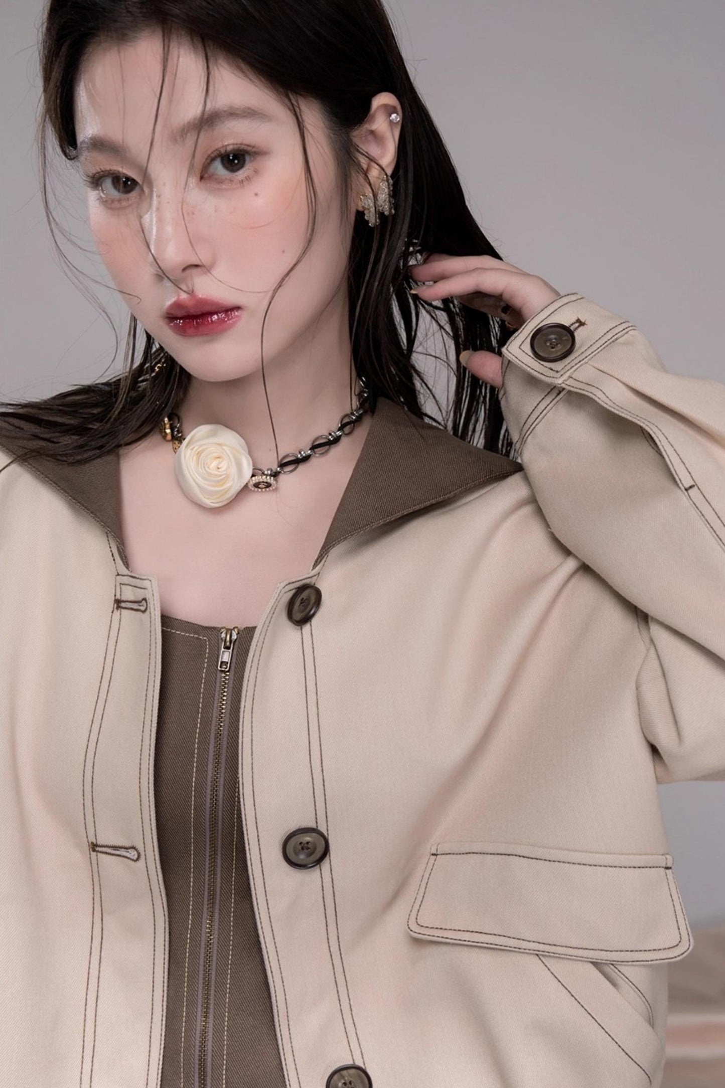 Mountain Apricot Navy Denim Jacket Set-Up