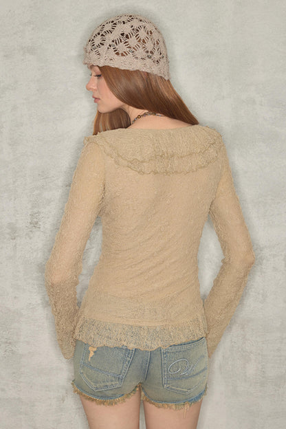 Summer Lace Ruffle Knit Top