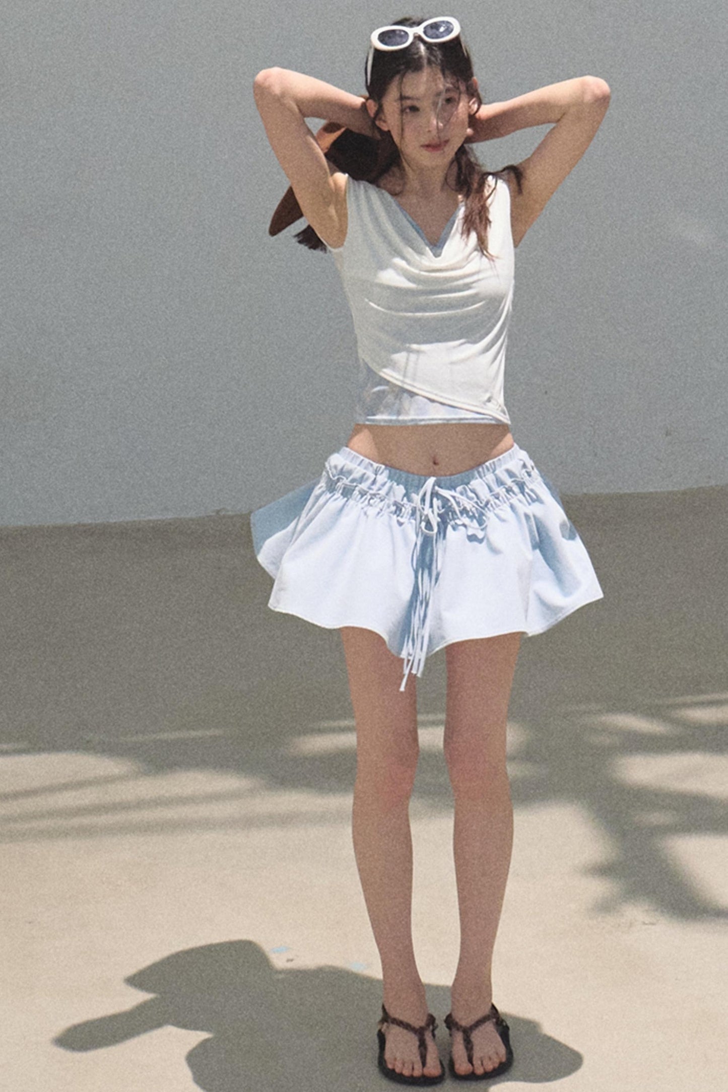 Swing Neck Check Slim Fit Crop Top