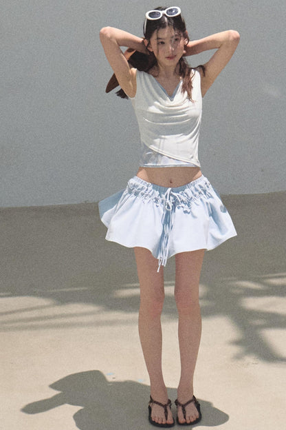 Swing Neck Check Slim Fit Crop Top