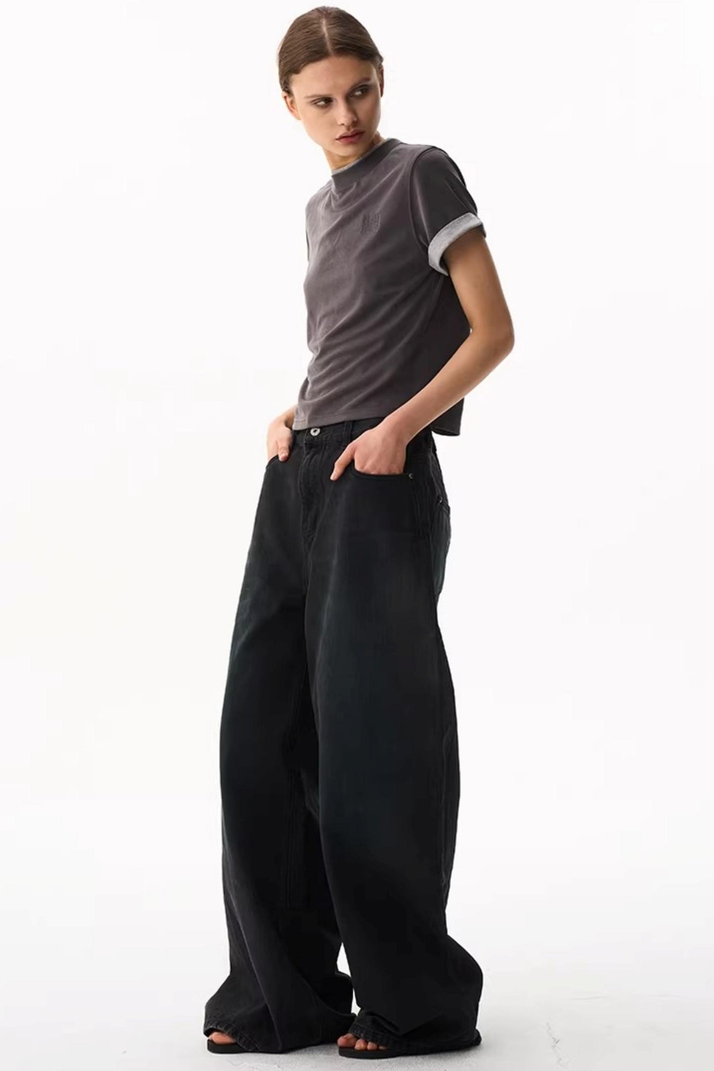 Washed Blue Wide-Leg Denim Pants