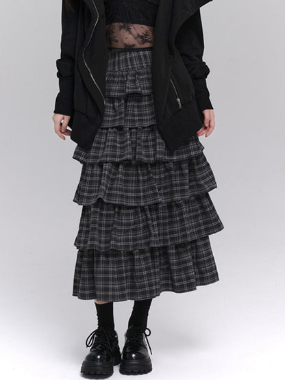 Long Artistic Plaid Skirt